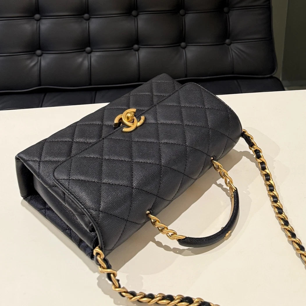 Chanel Carry Me Small Chain Shoulder Bag Black Gold Classic Women