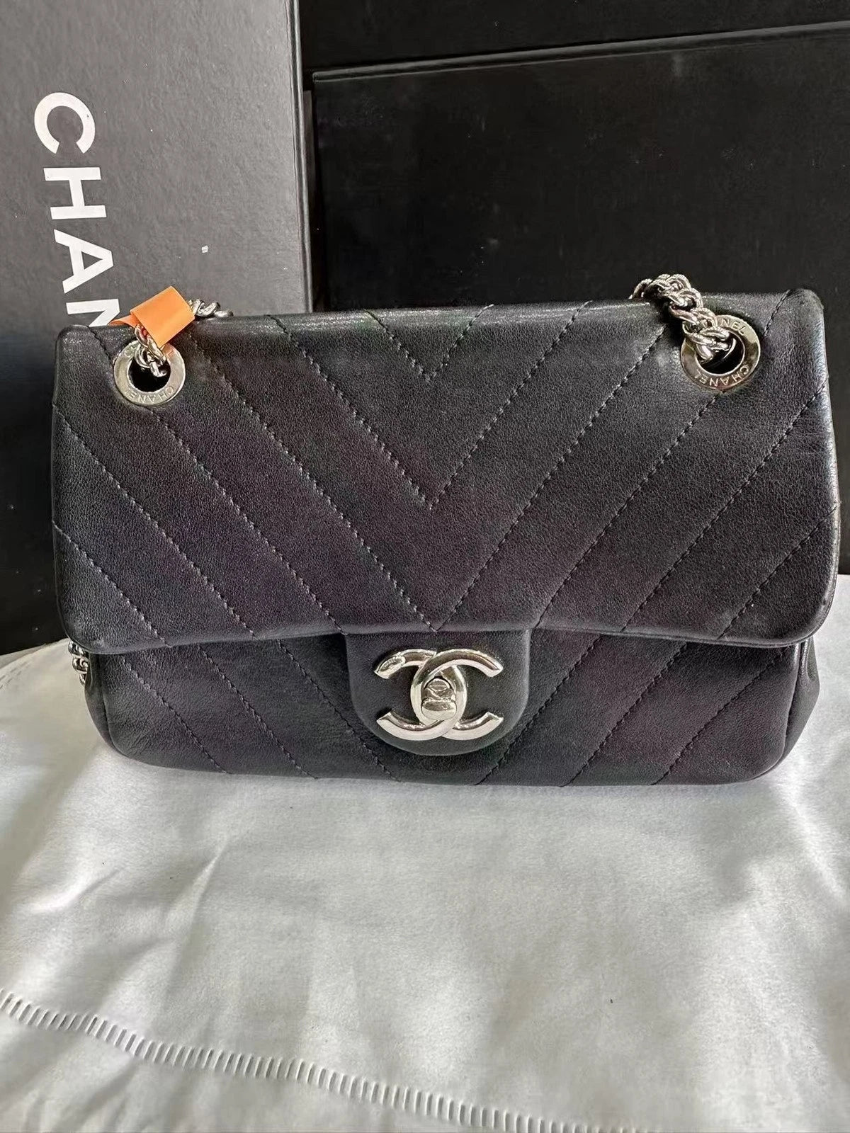 CHANEL Black Silver Lambskin Mini Chain Crossbody For Women