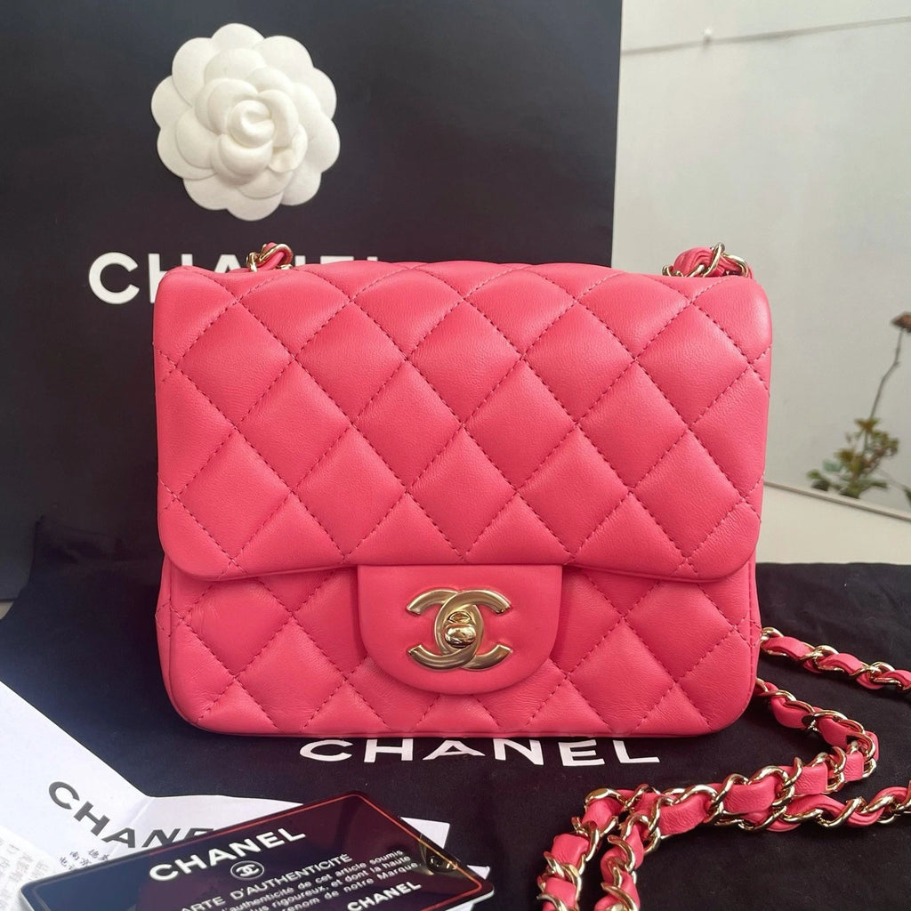 Chanel Classic Flap Lambskin Chain Shoulder Crossbody Pink Gold Diamond Women