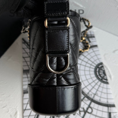 Chanel Black Gold Chevron Gabrielle Hobo Chain Shoulder Bag
