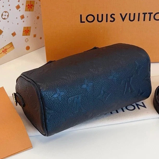 Louis Vuitton Speedy Nano Calfskin Top Handle Bag Crossbody Black Gold Women