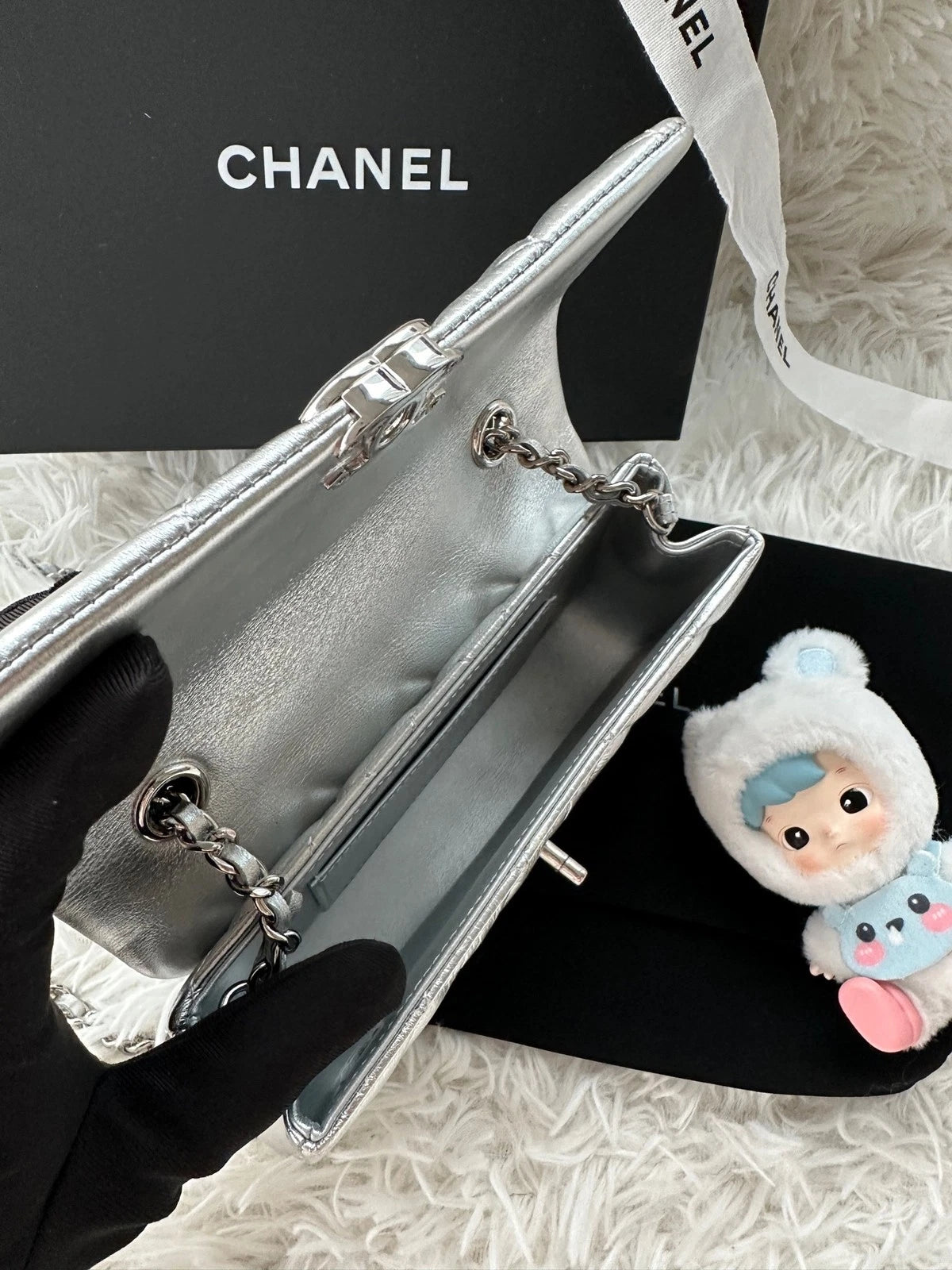 CHANEL Silver CF Mini Calfskin Flap Shoulder Crossbody Bag For Women