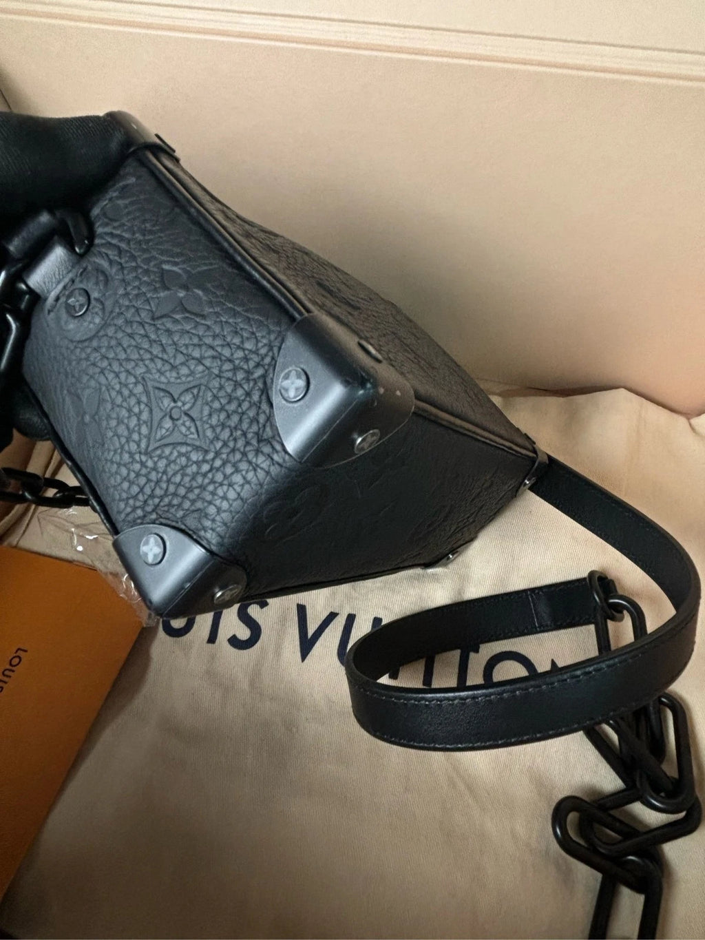 Louis Vuitton Black Embossed Leather Mini Soft Trunk Crossbody Shoulder Bag