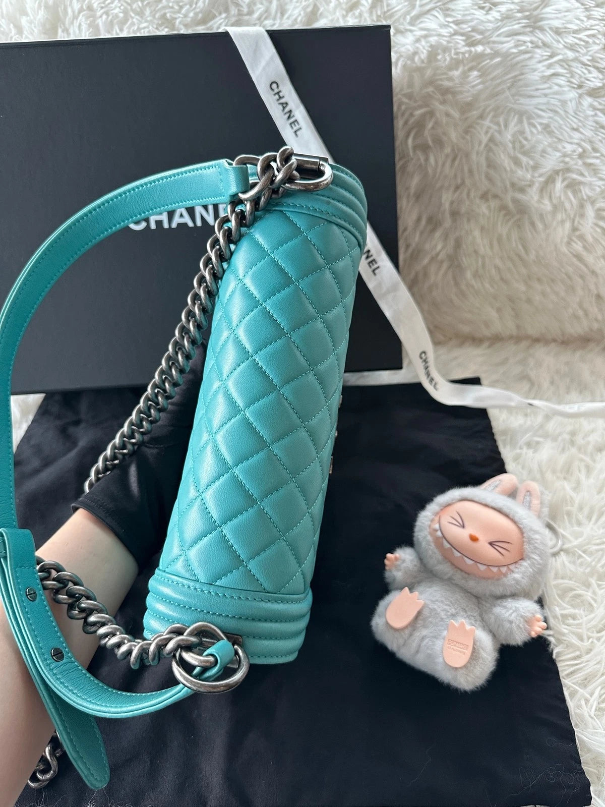CHANEL Leboy Lambskin Turkish Blue Shoulder Crossbody For Women