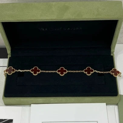 Van Cleef &amp; Arpels VCA Vintage Alhambra 5 Motifs Bracelet 18K YG Red Carnelian