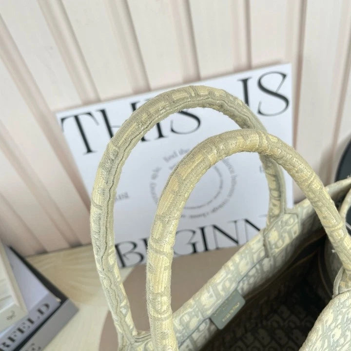 Dior Gray Embroidered Canvas Medium Book Tote Bag For Women