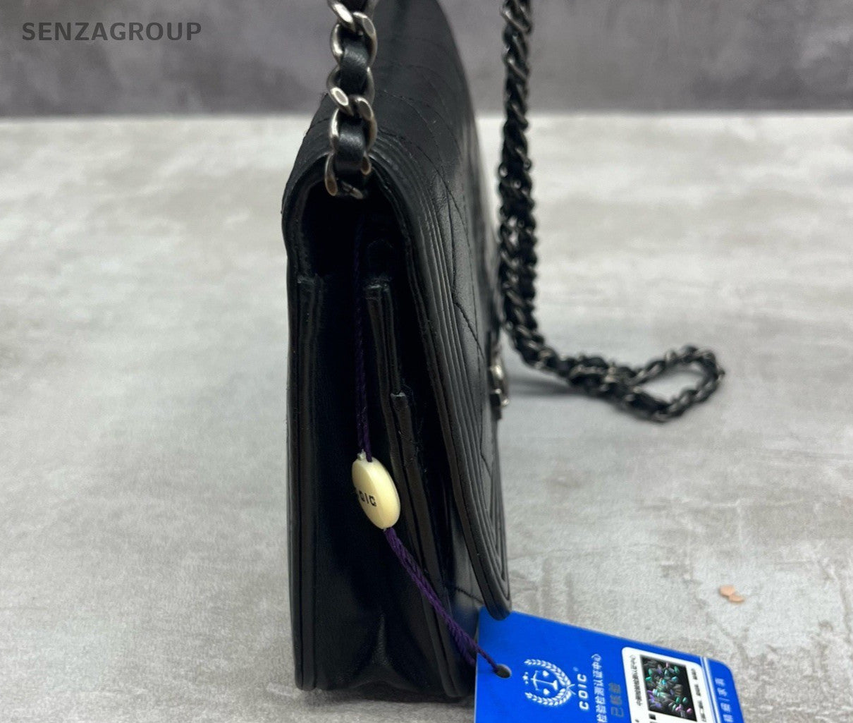 Chanel Leboy WOC Calfskin Chain Shoulder Bag Black Silver Diamond Women Classic