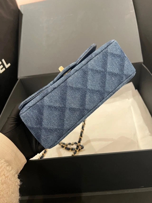 Authentic CHANEL Denim CF Mini Shoulder Crossbody Bag For Women