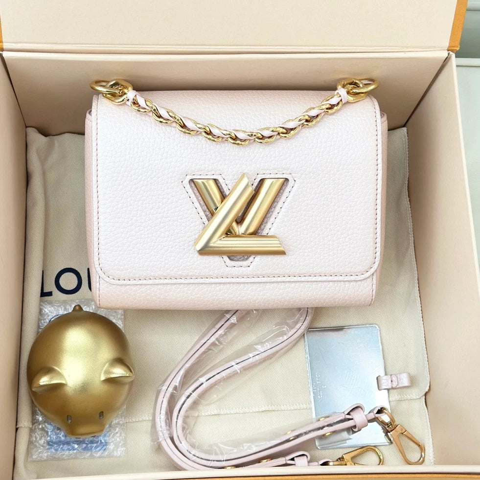 Louis Vuitton Twist PM Calfskin Top Handle Crossbody Bag Pink Gold Women S