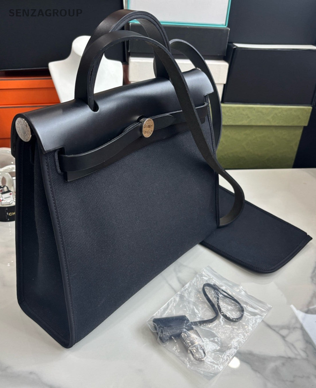 Hermes Herbag31 Top Handle 2way Shoulder Handbag With Pouch Canvas Women