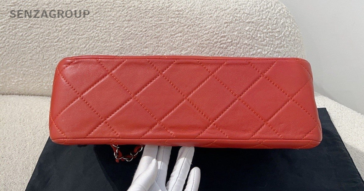 CHANEL Diamond Pattern Chain Shoulder bag Red Silver Women