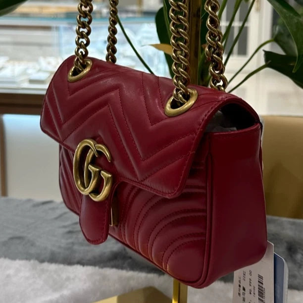 GUCCI Marmont22 Red Gold Shoulder Crossbody Bag For Women