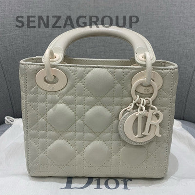 Dior Lady Dior Cannage Grey White Hardware Handbag Classic Women