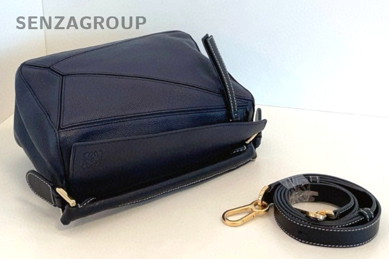 Loewe Puzzle Calfskin Leather Top Handle Shoulder Crossbody Bag Midnight Blue