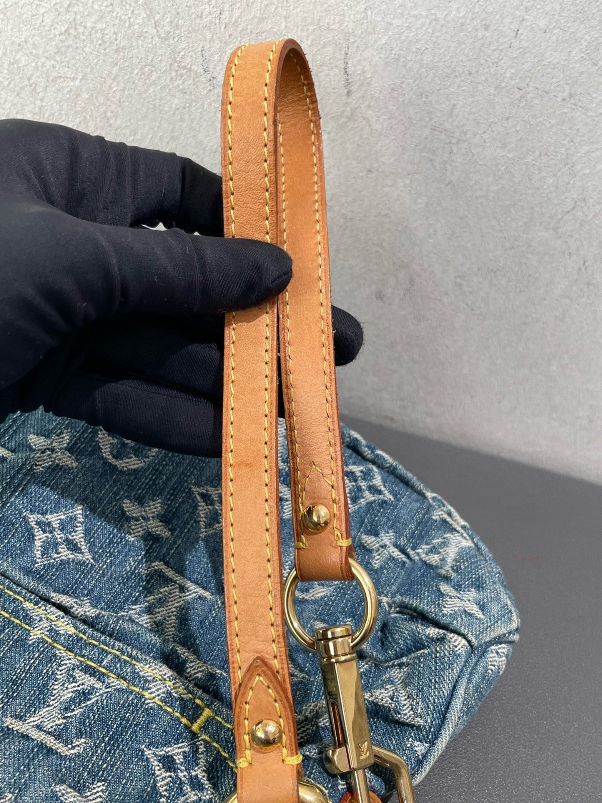 Louis Vuitton Monogram Vintage Shoulder Bag Blue Gold Women Classic