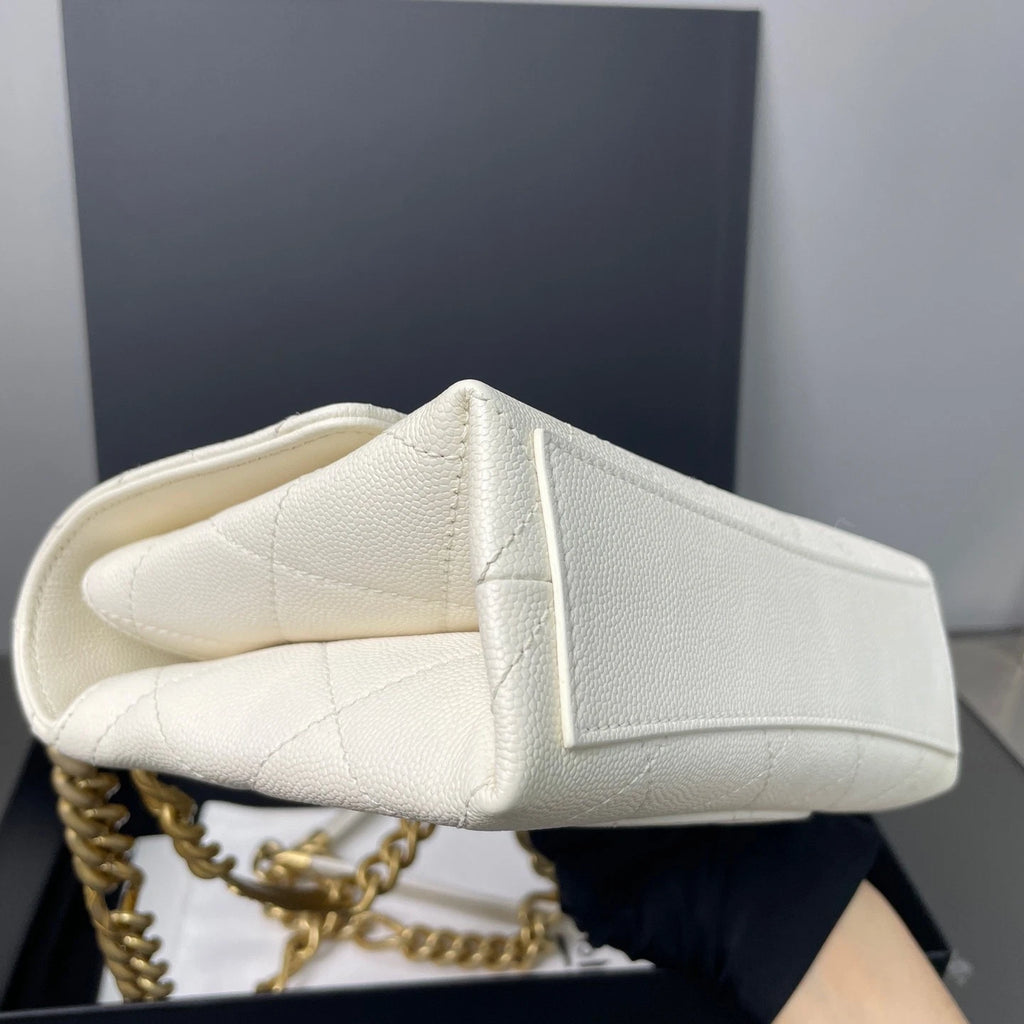 CHANEL Quilted White Calfskin Top Handle Chain Bag For Women