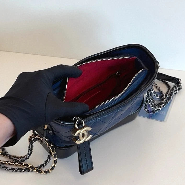 Chanel Gabrielle PM Chain Shoulder Crossbody Blue Gold Women Classic Fashion