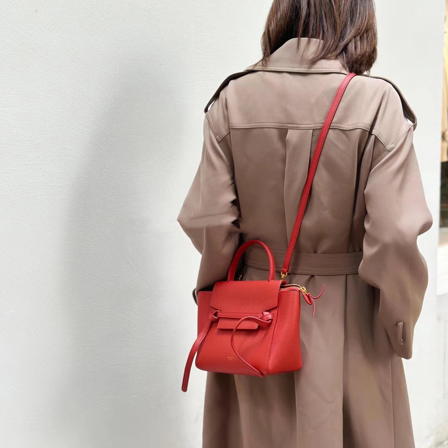 Celine Belt Mini Top Handle Bag Shoulder Crossbody Bag Red Women S