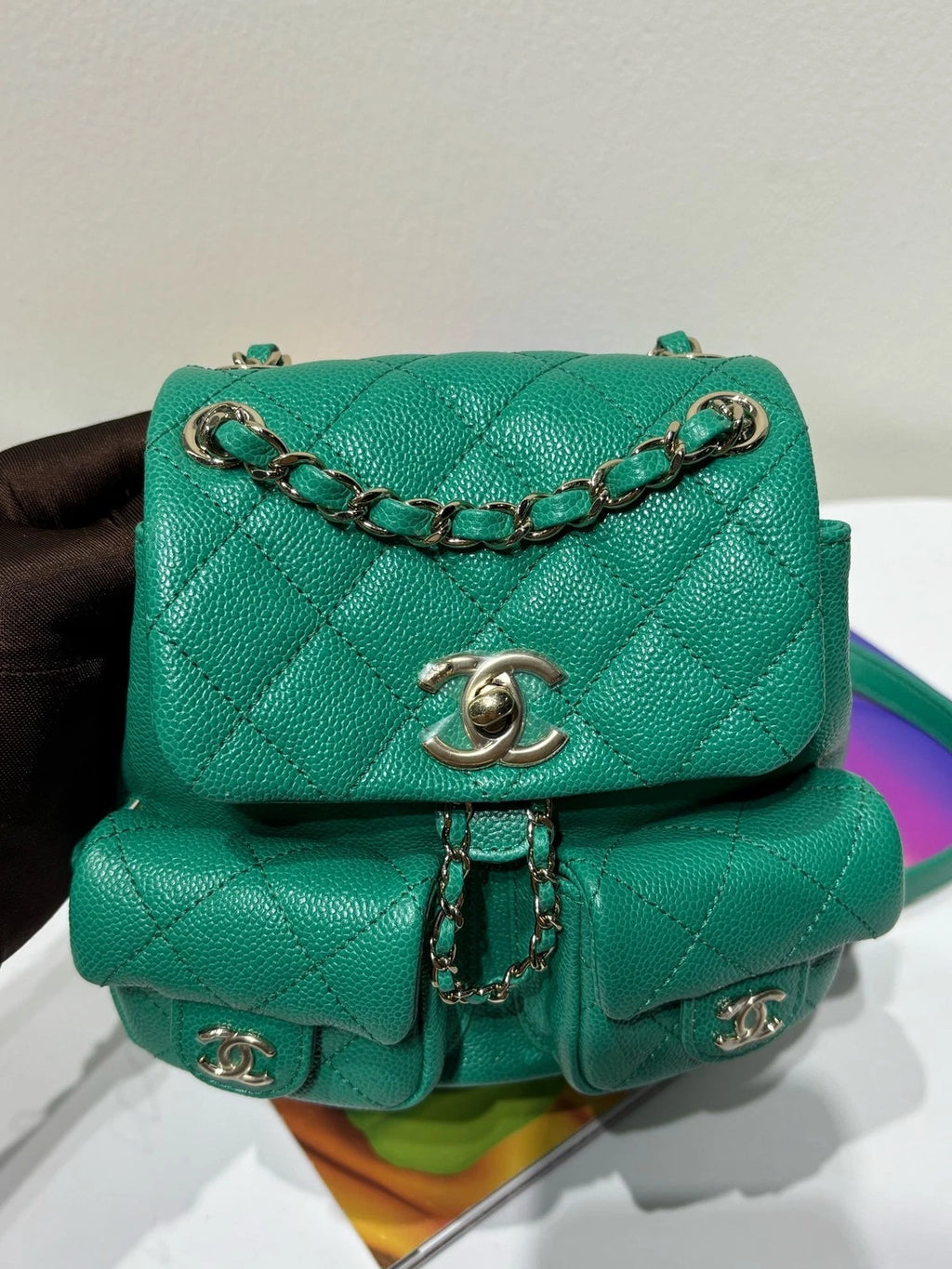 CHANEL Mint Green Grained Leather Small Duma Backpack For Women