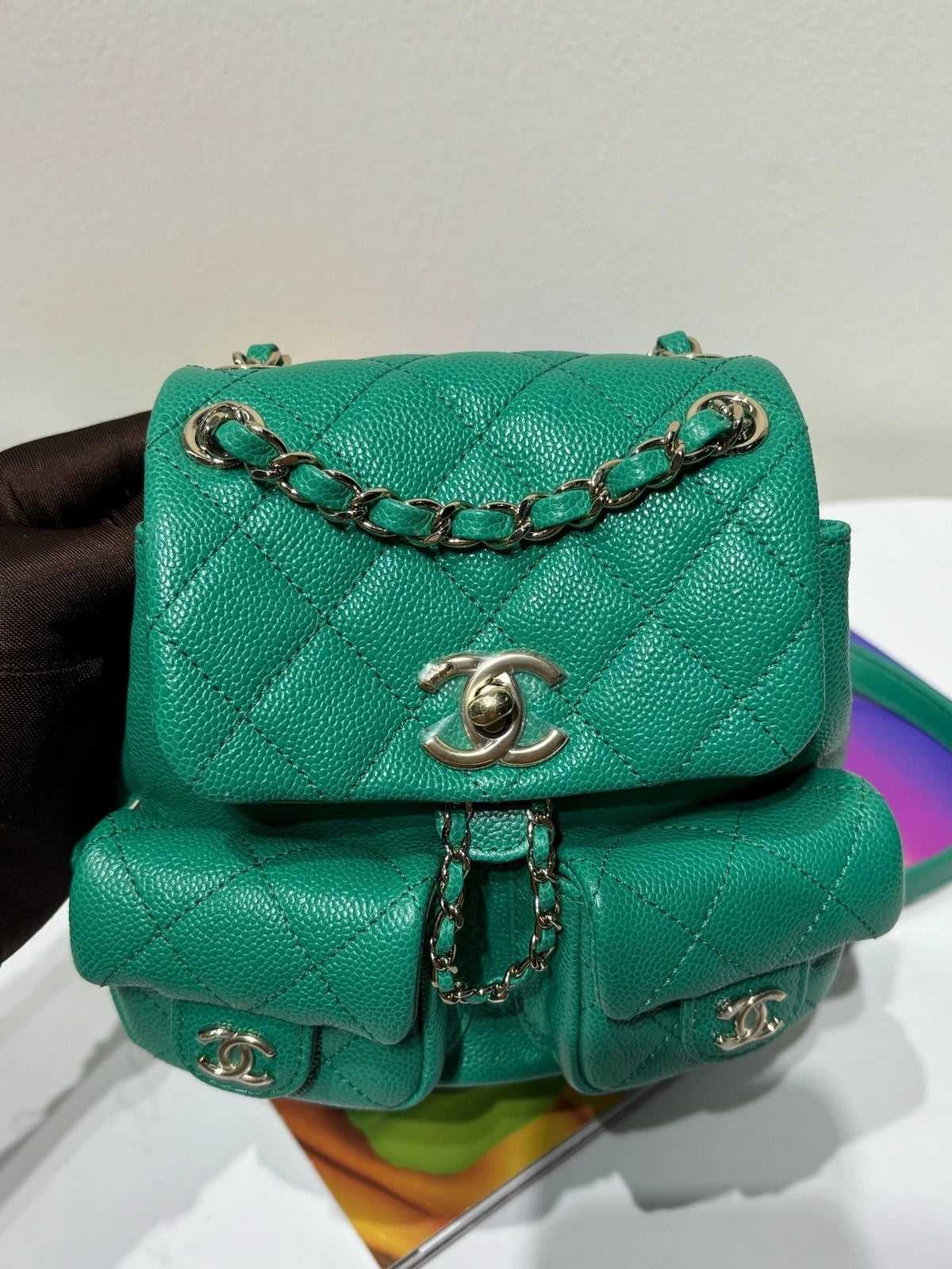 CHANEL Mint Green Grained Leather Small Duma Backpack For Women