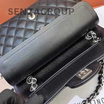 Chanel Classic Flap Medium Black Silver Chain Shoulder Bag Quilted Pattern
