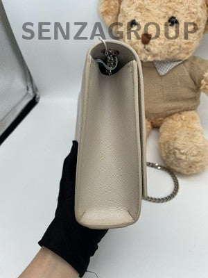 Saint Laurent YSL Kate Chain Shoulder Bag Grey White Silver Hardware