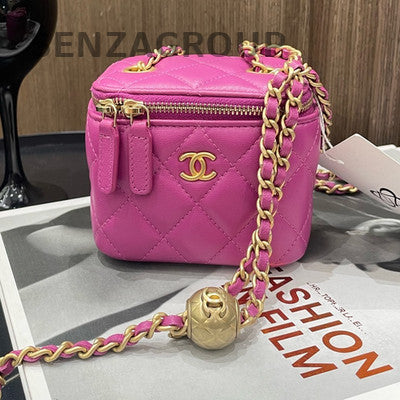 Chanel Gold Ball Mini Square Flap Bag Purple Quilted Leather Crossbody