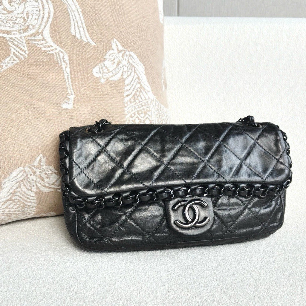 Chanel Classic Flap Chain Shoulder Crossbody Gray Silver Women Classic