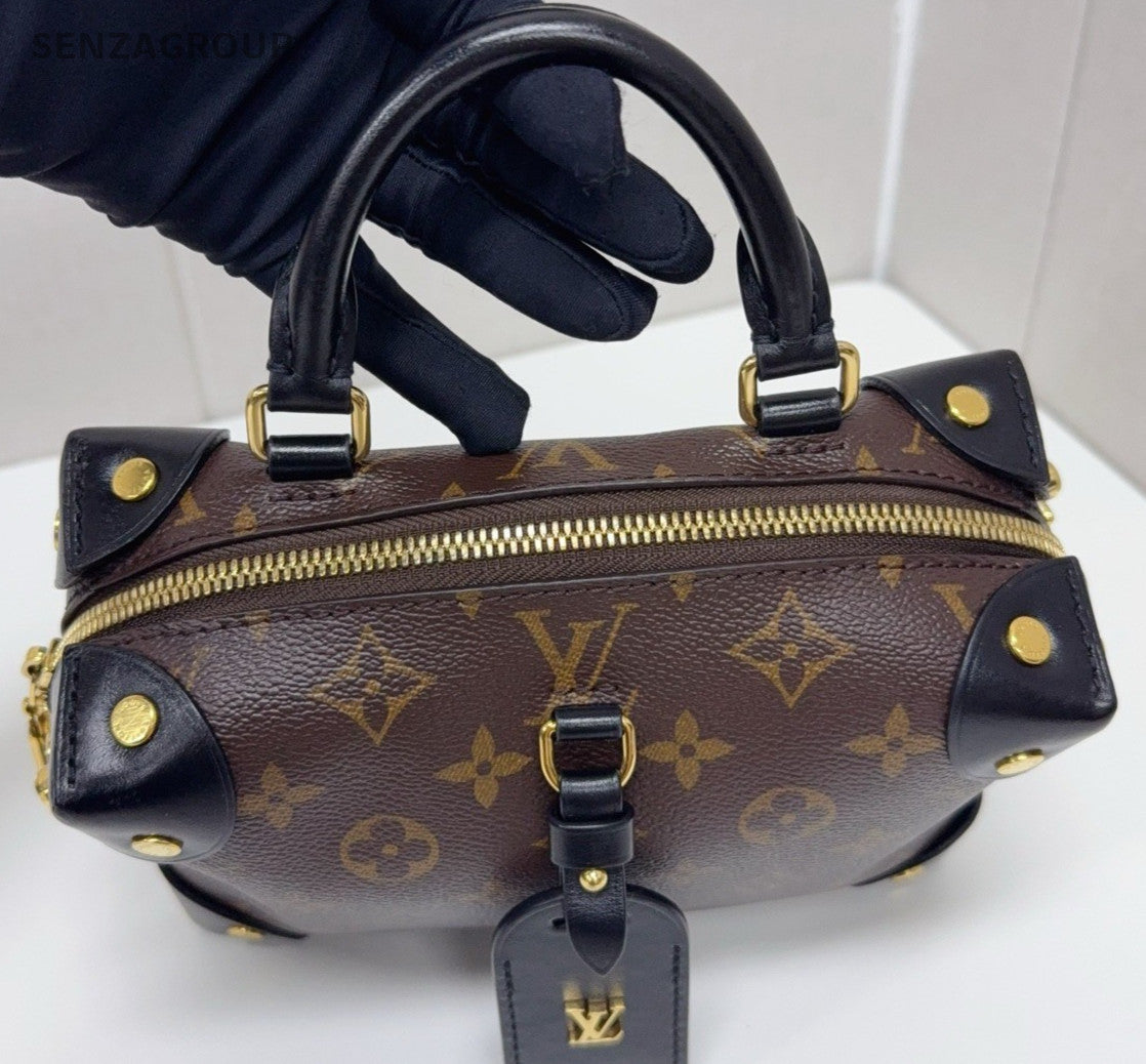 Louis Vuitton Petite Malle Monogram Top Handle Shoulder Crossbody Bag Brown
