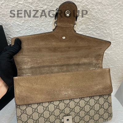 Gucci Dionysus Medium GG Supreme Shoulder Bag Brown Silver Hardware