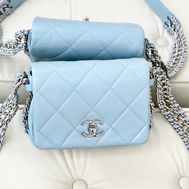 Chanel Chain Lambskin Shoulder Crossbody Bag Blue Silver Hardware Women S