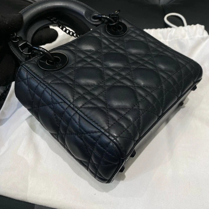 Dior Lady Dior Black Crossbody Top Handle Excellent