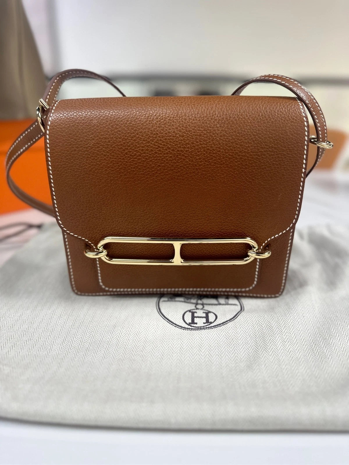 Hermes Saddle Brown Gold Shoulder Bag Excellent