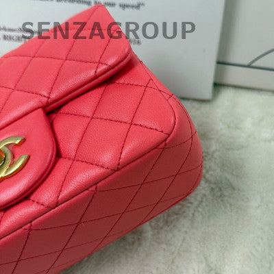 Chanel Red Gold Chain Shoulder Crossbody Bag Women Classic Quilted