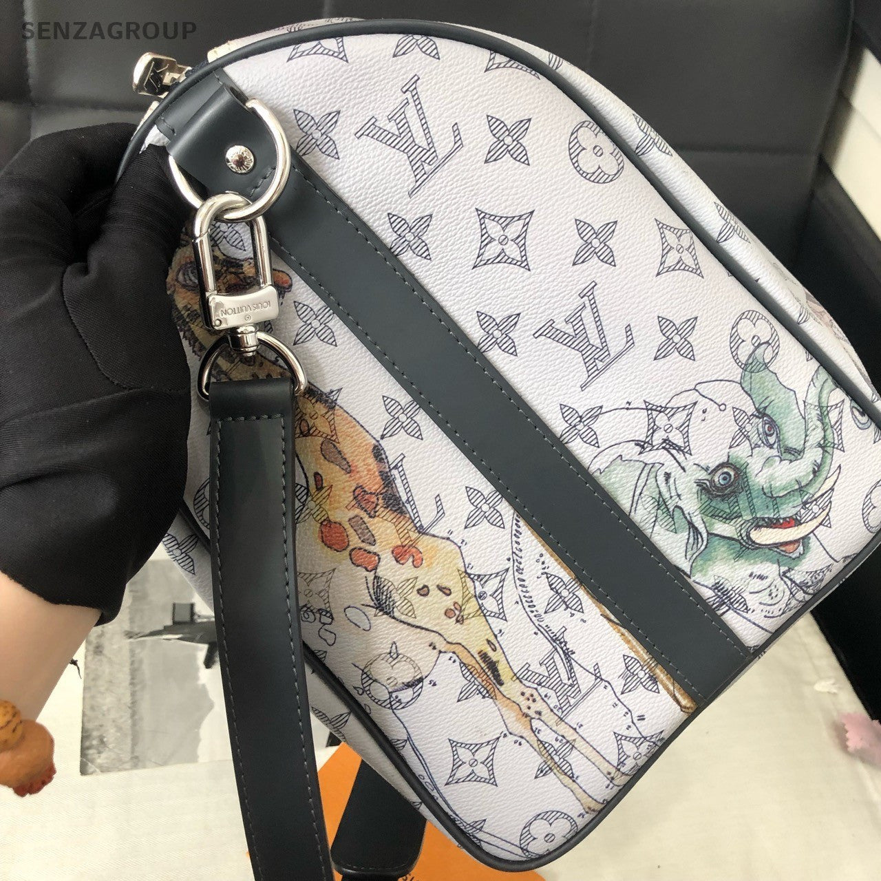 Louis Vuitton Keepall Monogram Luggage Top Handle Bag White Silver Women Classic