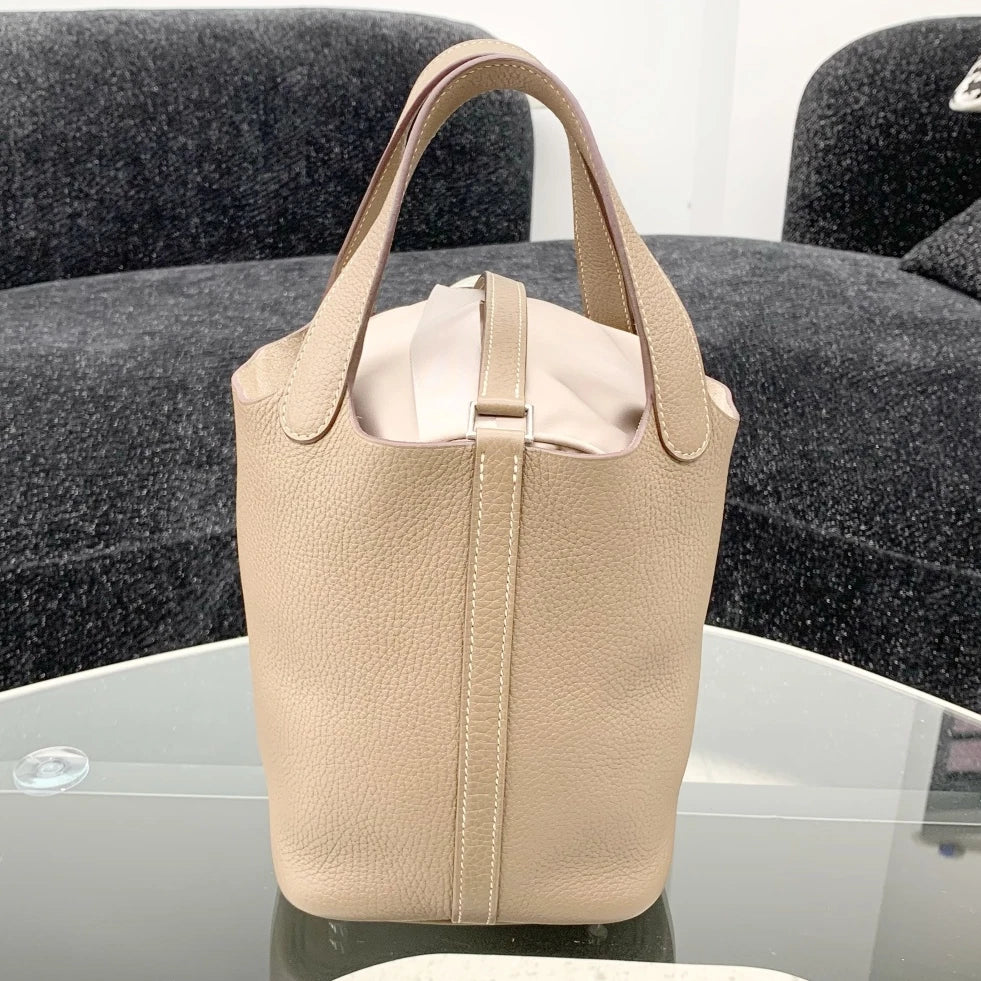 Hermes Picotin 18 Bucket Calfskin Top Handle Bag Gray Women Fashion S