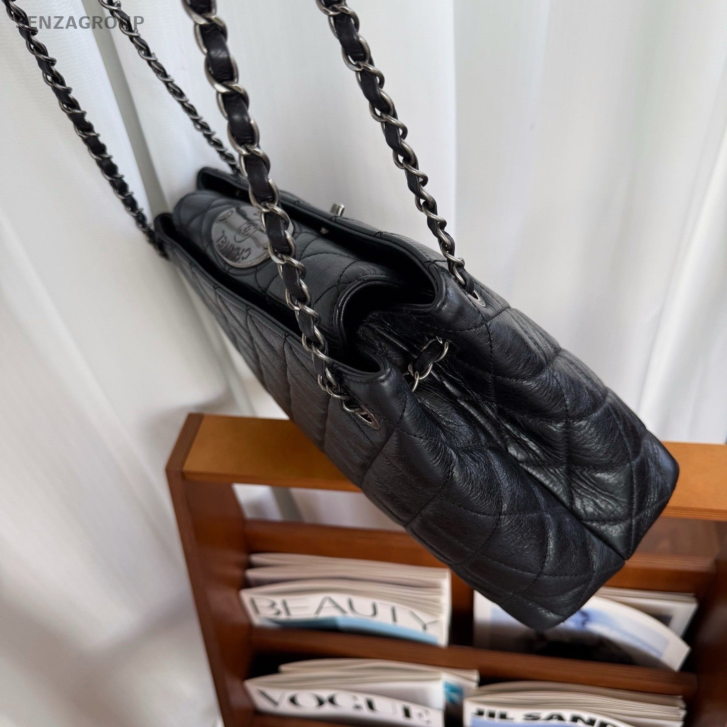 Chanel Mumbai Tote Shoulder Bag Black Silver Women