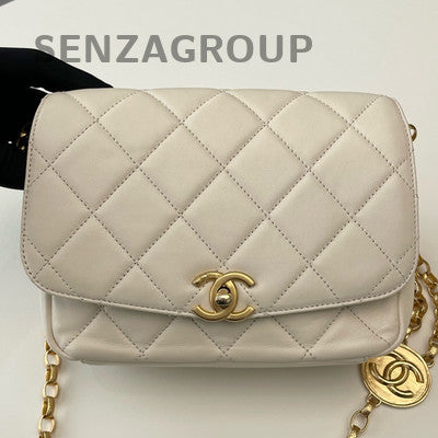 Chanel White Gold Coin Square Mini Flap Bag Classic Quilted Shoulder Crossbody