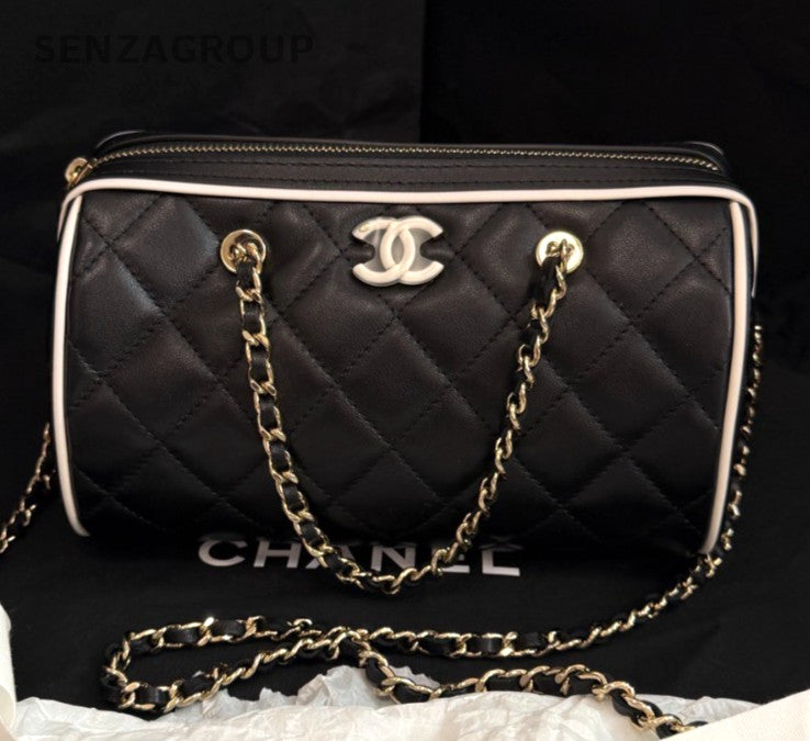 Chanel Bolide Chain Top Handle Shoulder Bag Black Gold Women Classic Fashion