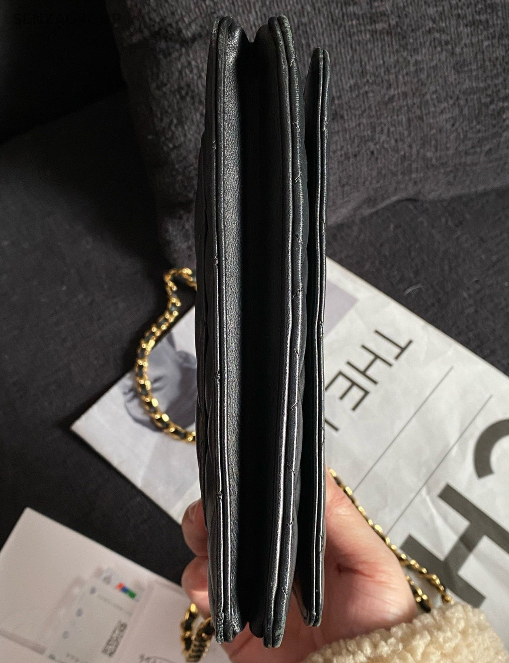 Chanel WOC Chain Shoulder Bag Crossbody Black Gold Women Classic Diamond