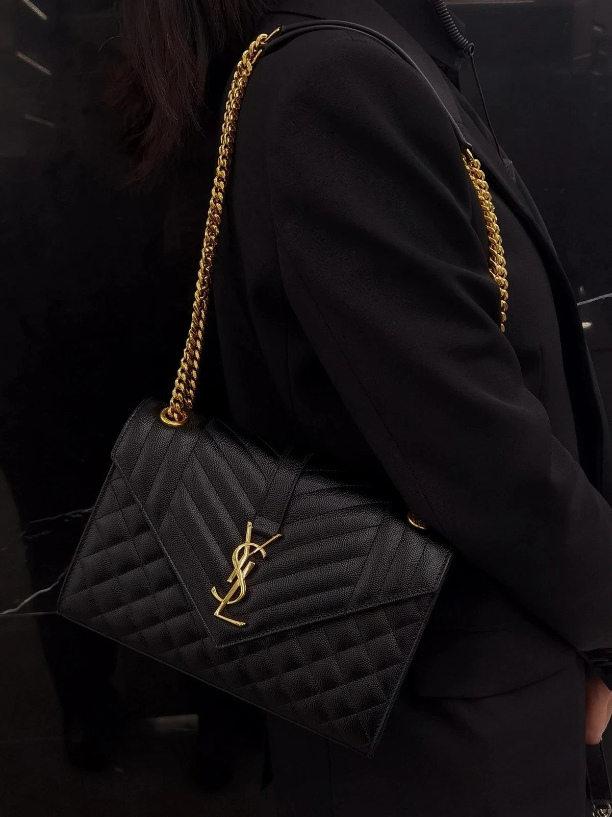 YSL Bronze Envelope Caviar Leather Shoulder Crossbody For Women