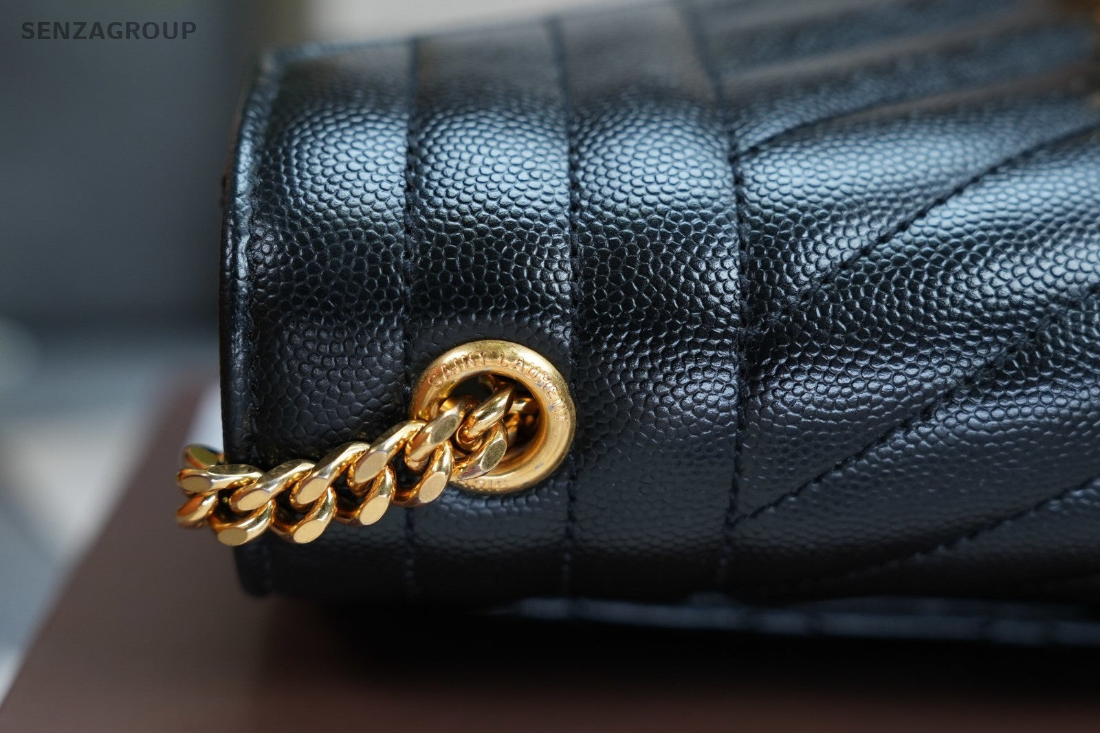 YSL Saint Laurent Envelope MM Caviar Leather V-pattern Shoulder Bag Women Black
