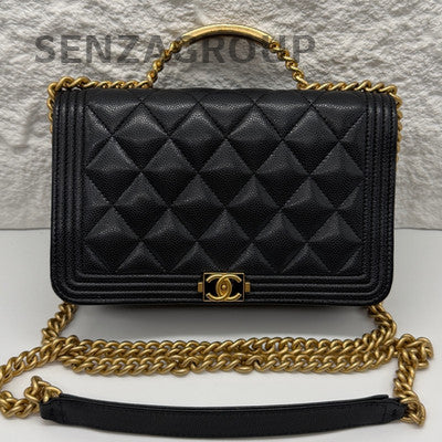 Chanel 23B Le Boy Small Black Caviar WOC Chain Shoulder Crossbody Bag