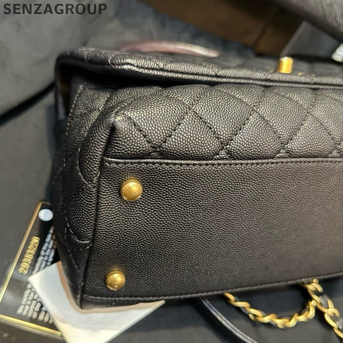 Chanel Coco Handle Medium Black Gold Quilted Classic Handbag