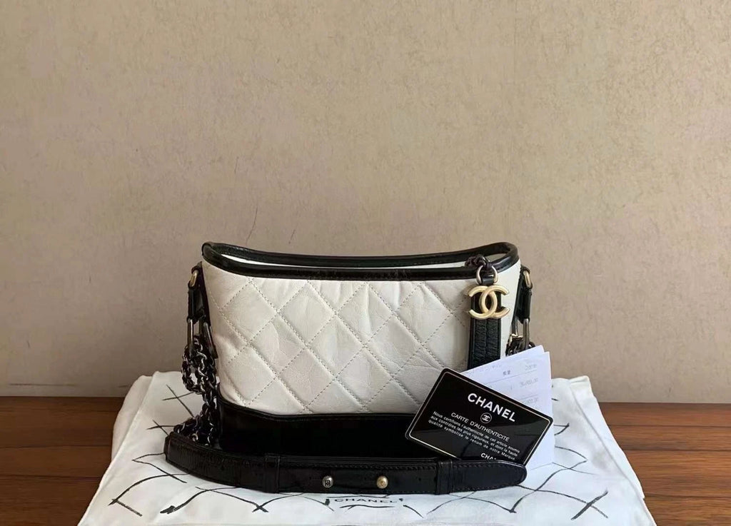 Chanel Gabrielle PM Chain Shoulder Bag Crossbody White Gold Women