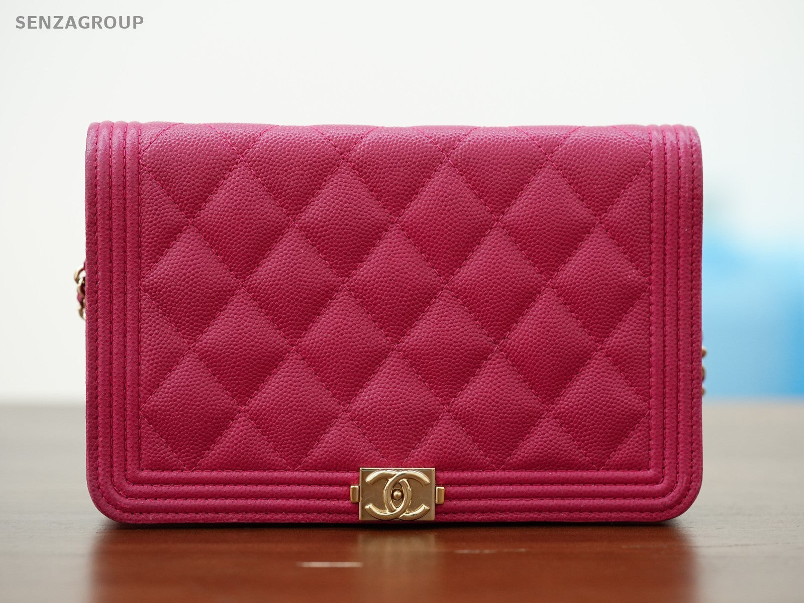 CHANEL Woc Diamond pattern Calfskin Chain Shoulder bag Women Peach Pink Gold