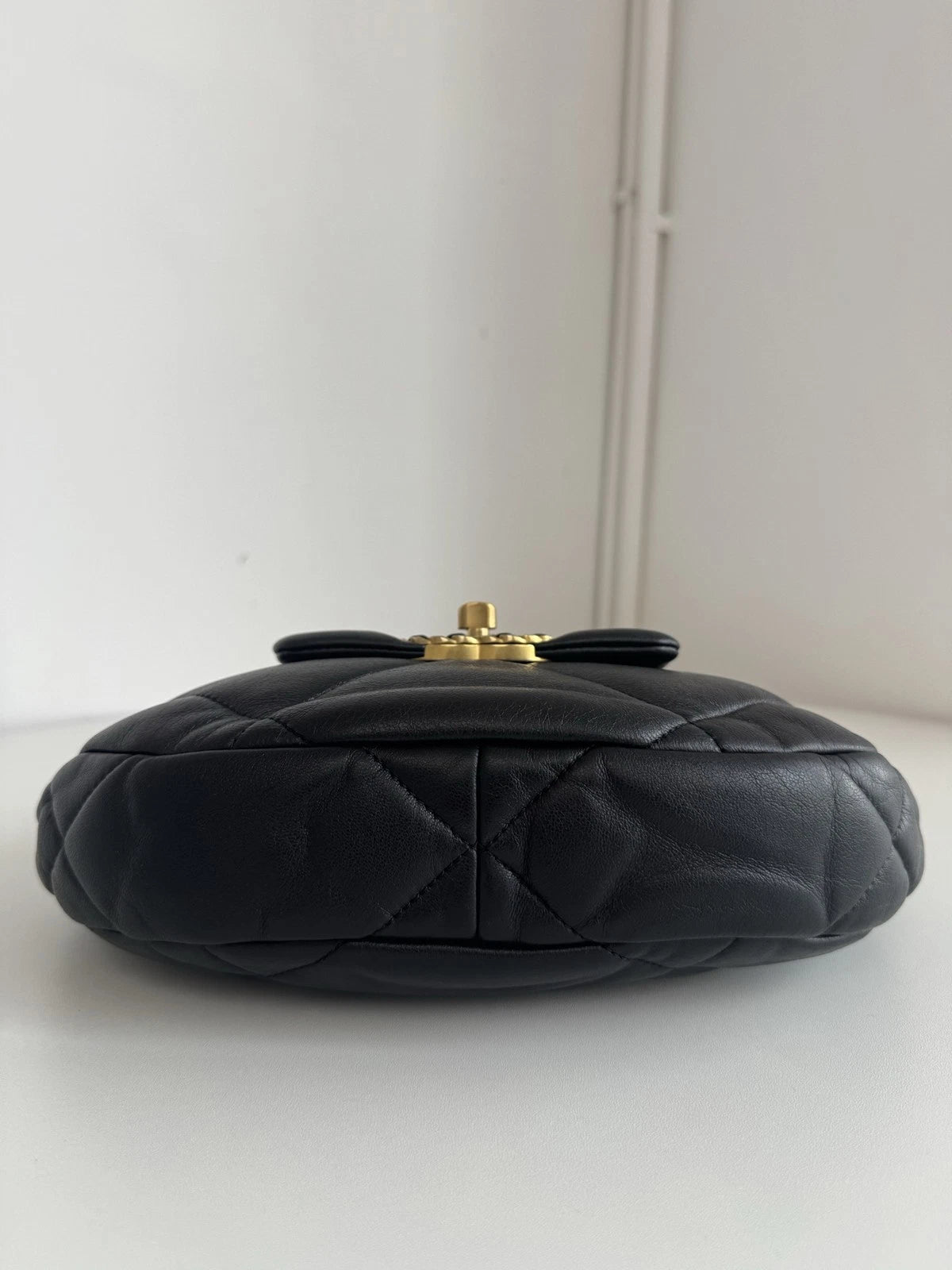 Chanel 19Bag Hobo Black Chain Handbag Shoulder Bag Gold Hardware Diamond
