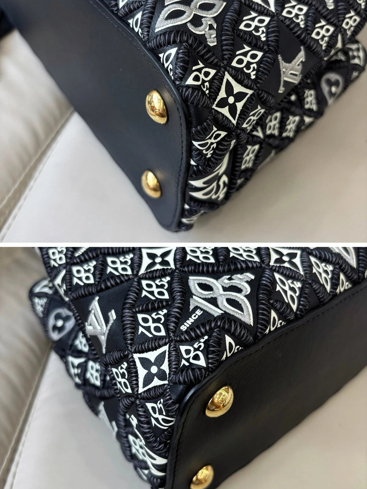 Louis Vuitton Capucines Black Gold Crossbody Handbag Excellent