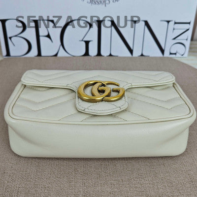 Gucci Marmont Mini Chain Shoulder Bag in White Gold - Women's Fashion