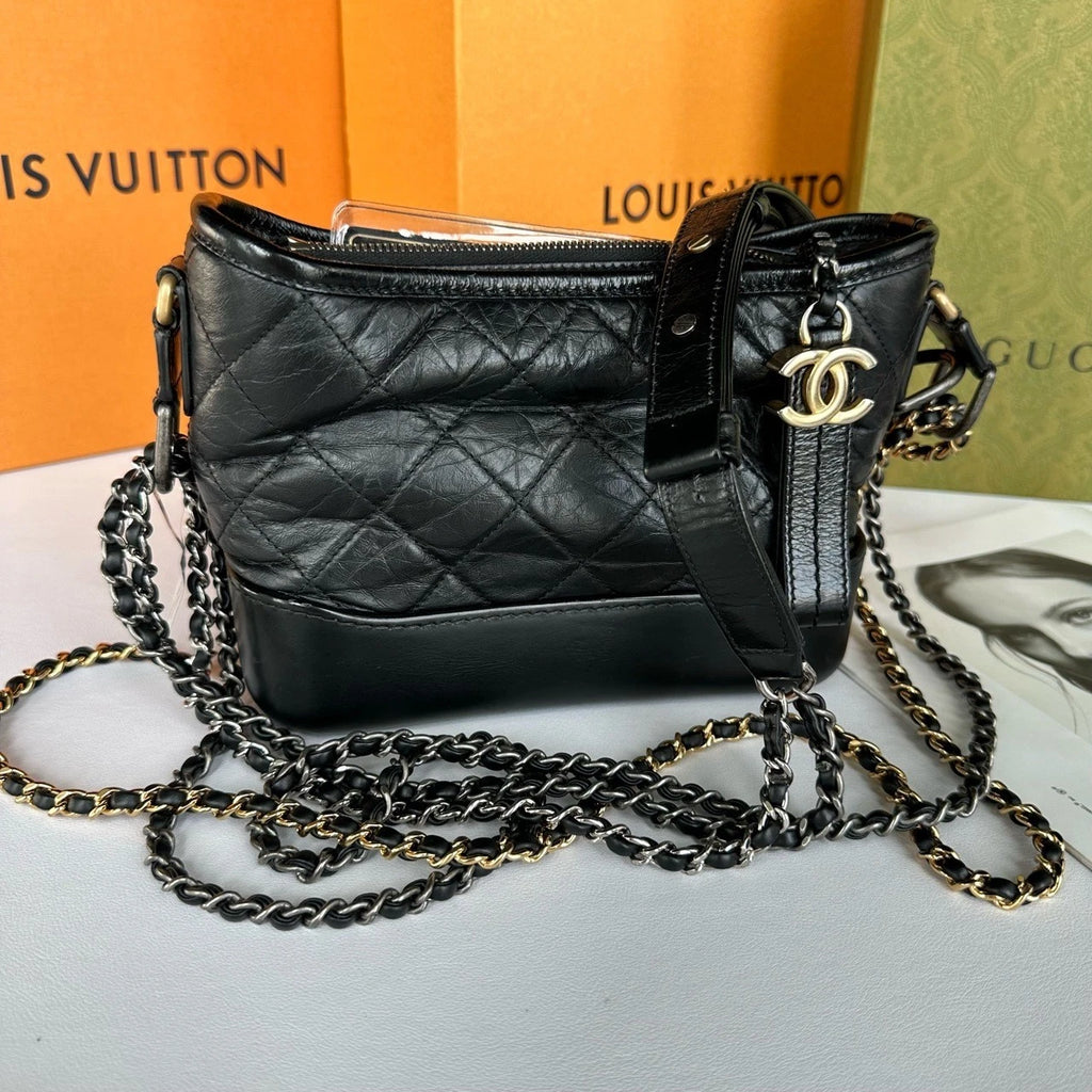 CHANEL Black Leather Gabrielle Shoulder Crossbody For Women